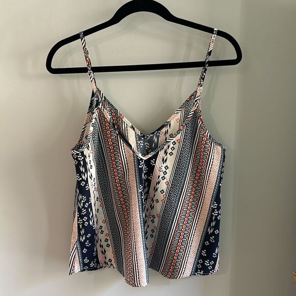 Striped V-Neck Silky Swing Top - Picture 2 of 4